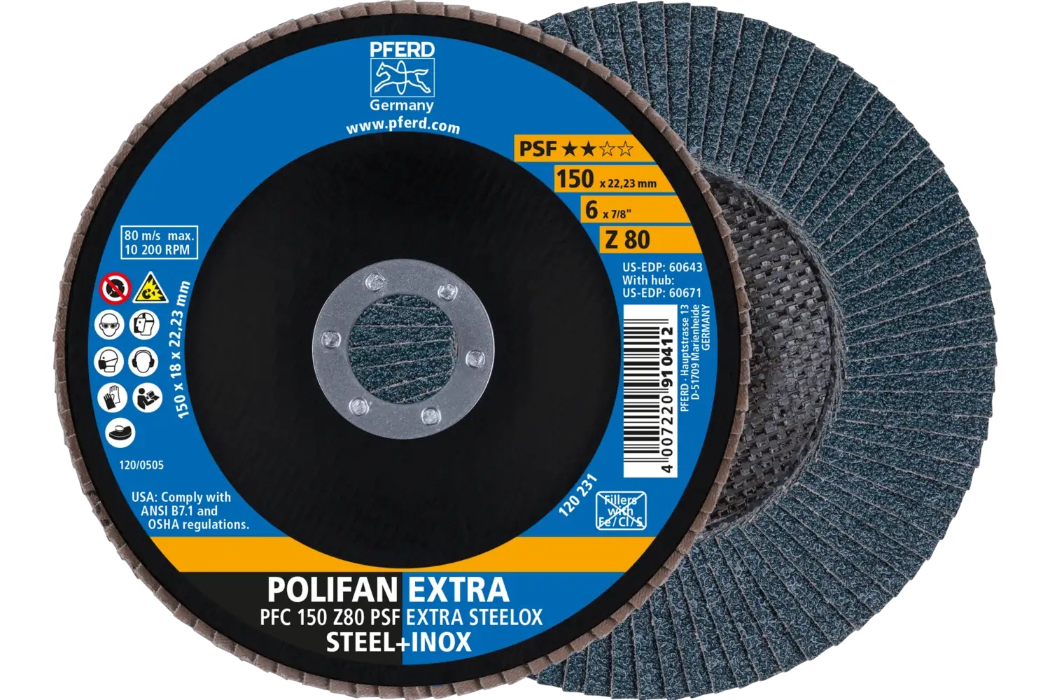 Picture of Pferd Flap Disc, 6" x 7/8, Z PSF Extra Steelox, 80 Grit, T29, Conical, Zirconia